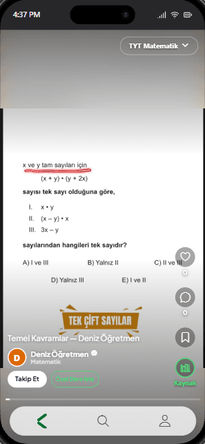 Kaydırak akışında tek ve çift sayılar konulu bir sorunun açılış karesi.